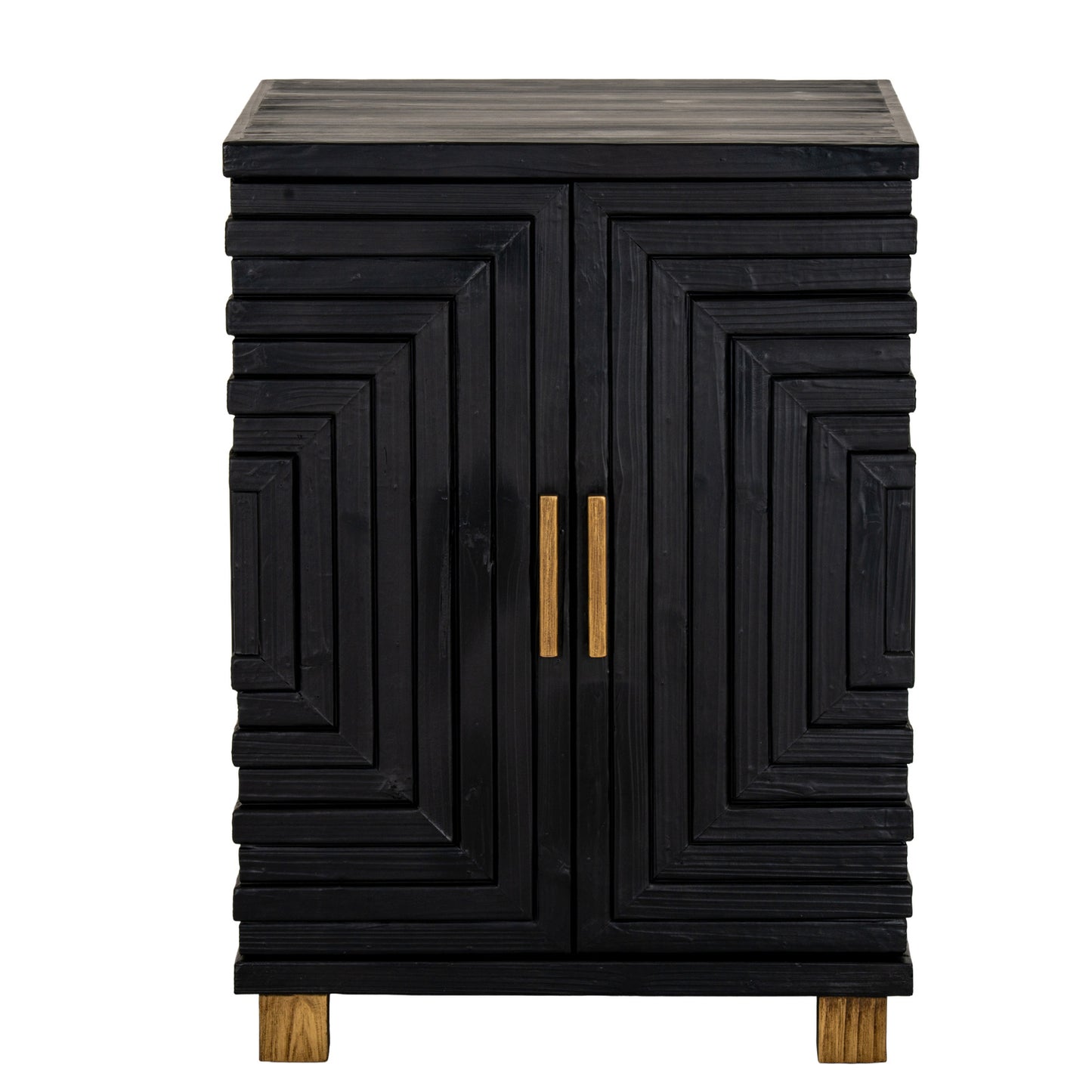 Black wood Dine and Dwell Lincoln 2-door side cupboard with sleek design and modern handles, ideal for storage.