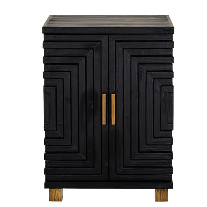 Black wood Dine and Dwell Lincoln 2-door side cupboard with sleek design and modern handles, ideal for storage.