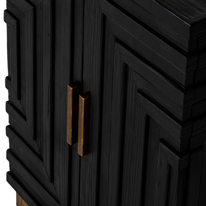 Dine and Dwell Lincoln black wood 2-door side cabinet with sleek design and sturdy handles, ideal for living room storage.