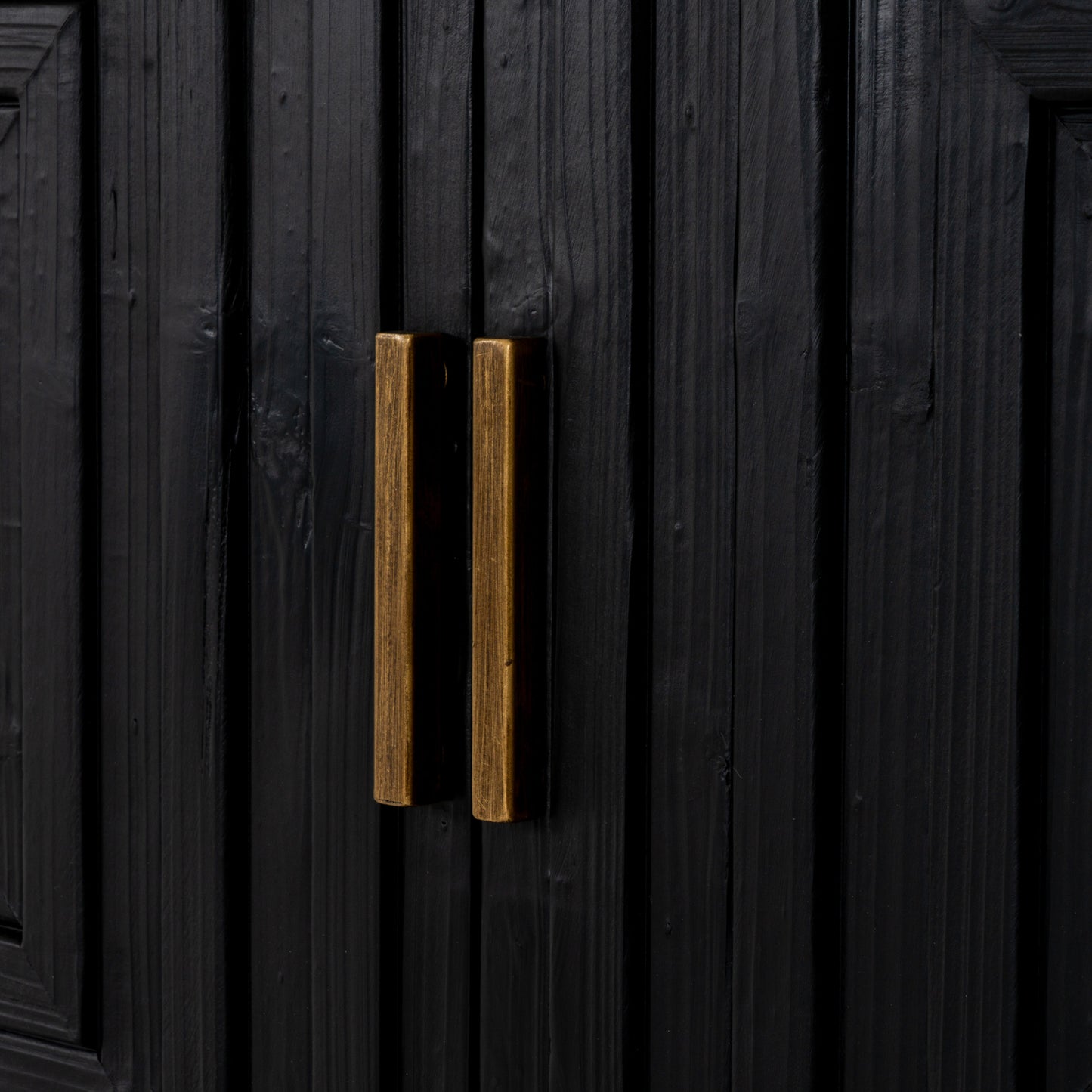 Dine and Dwell Lincoln black wood 2-door side cupboard with sleek design and sturdy handles, ideal for storage in modern living spaces.