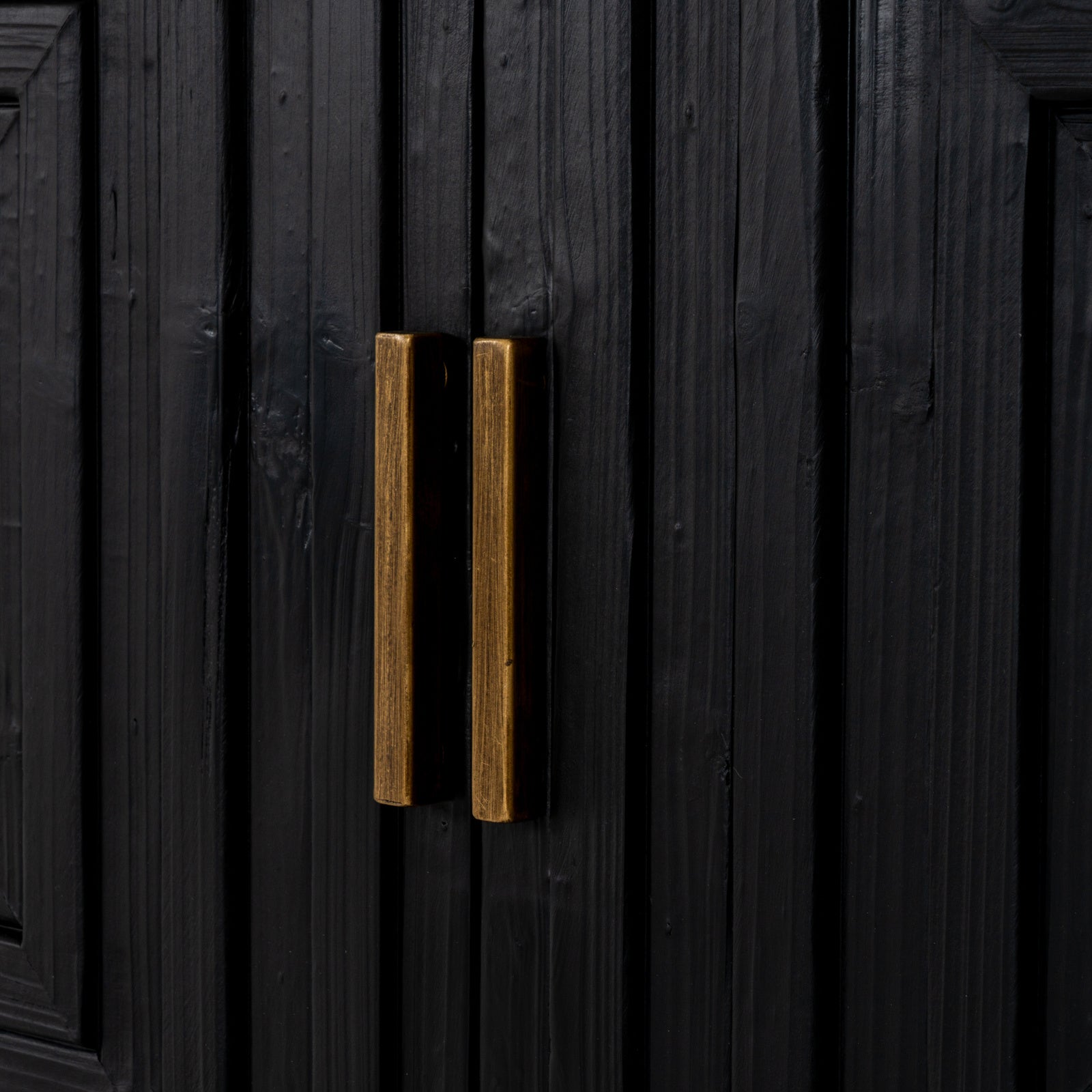 Dine and Dwell Lincoln black wood 2-door side cupboard with sleek design and sturdy handles, ideal for storage in modern living spaces.