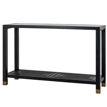 Dine and Dwell Lincoln console table in matte black wood, serving as a stylish sideboard with clean lines and modern design.