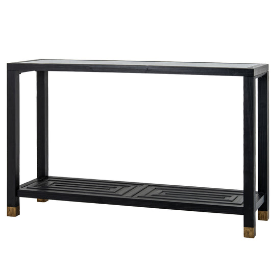 Dine and Dwell Lincoln console table in matte black wood, serving as a stylish sideboard with clean lines and modern design.