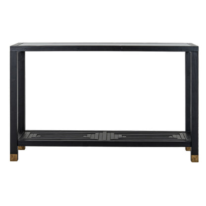 Dine and Dwell Lincoln console table in matte black wood, modern sideboard with clean lines and spacious surface area.