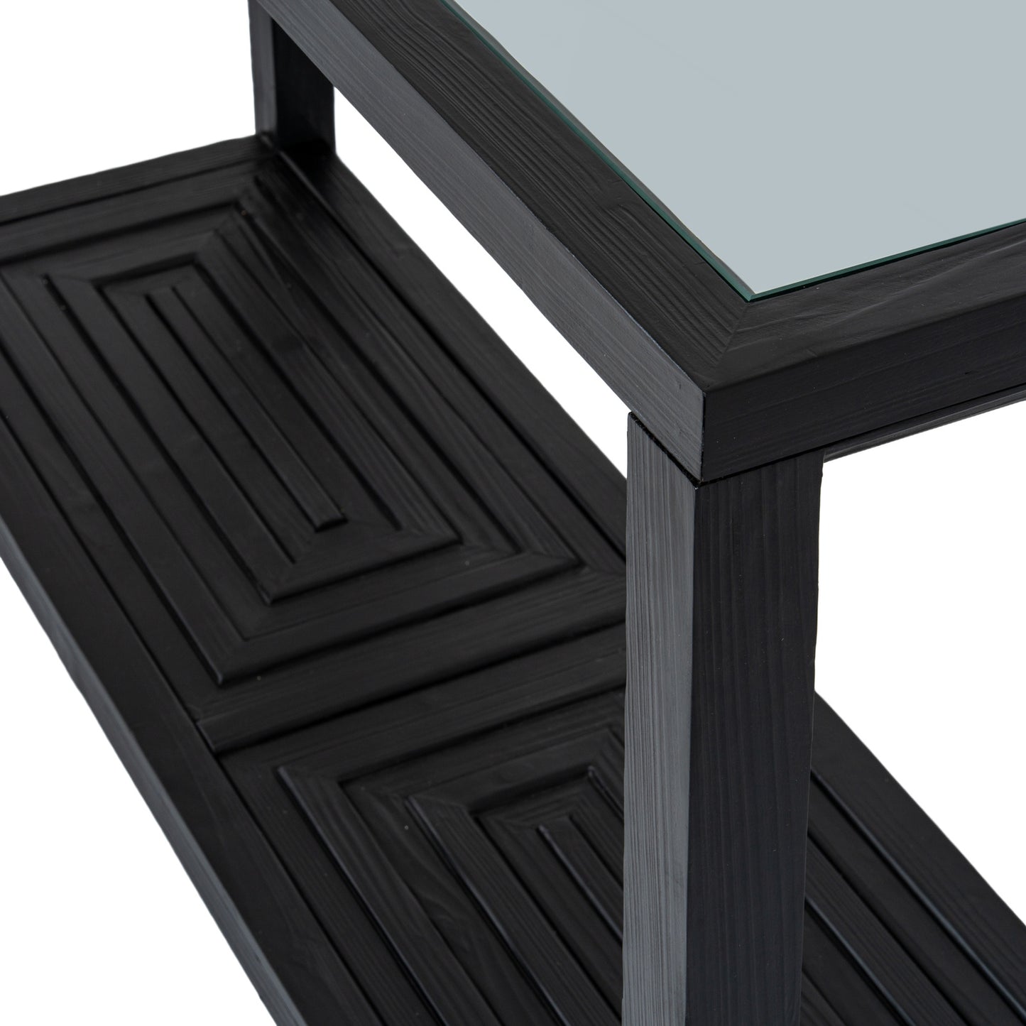 Dine and Dwell Lincoln console table sideboard with matte black wood finish, modern design and sleek surface.