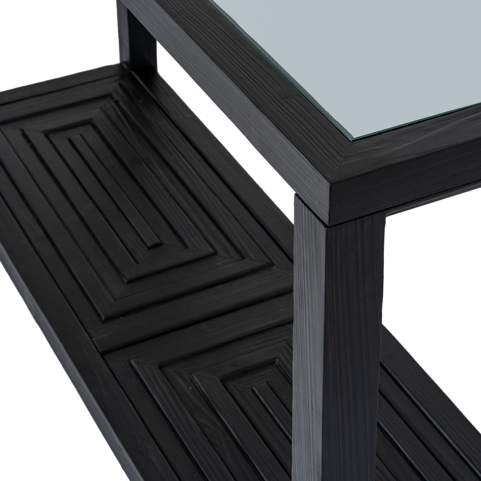 Dine and Dwell Lincoln console table sideboard with matte black wood finish, modern design and sleek surface.