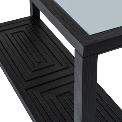 Dine and Dwell Lincoln console table sideboard with matte black wood finish, modern design and sleek surface.