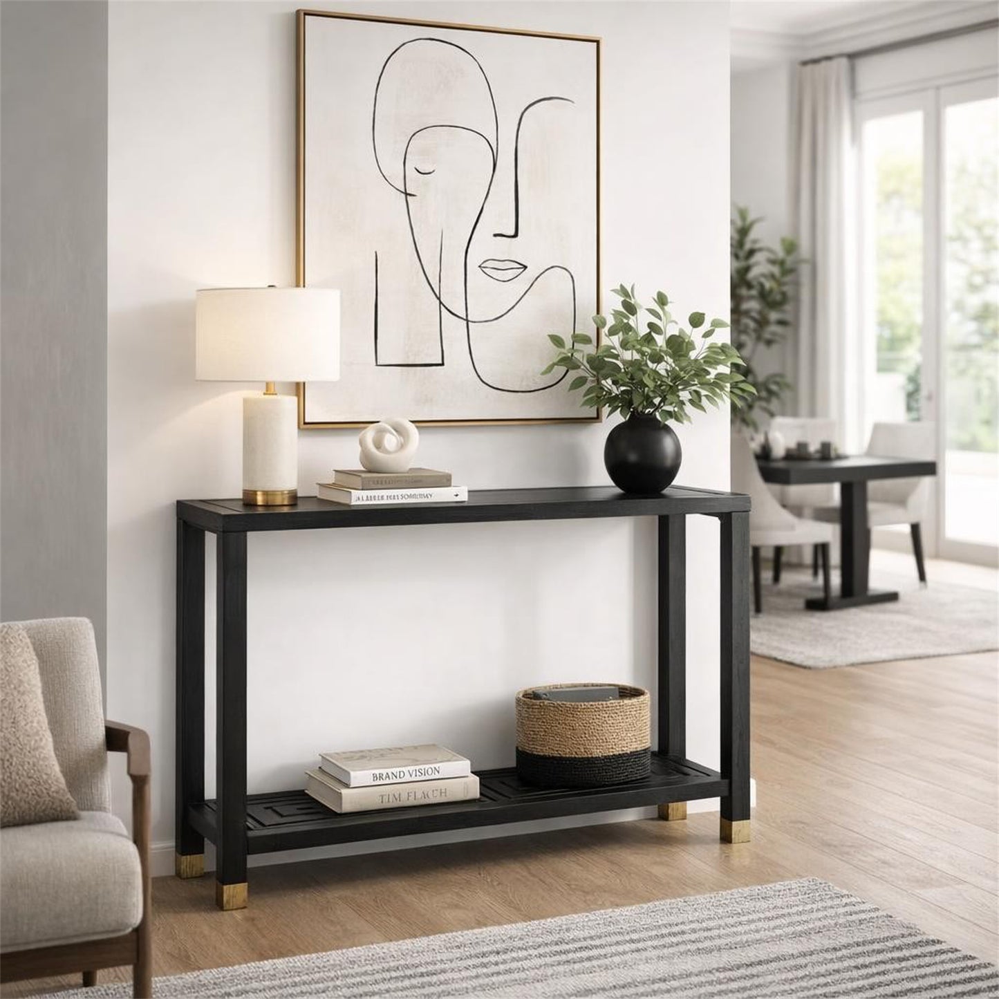 Dine and Dwell Lincoln console sideboard with matte black wood finish and sleek modern design.