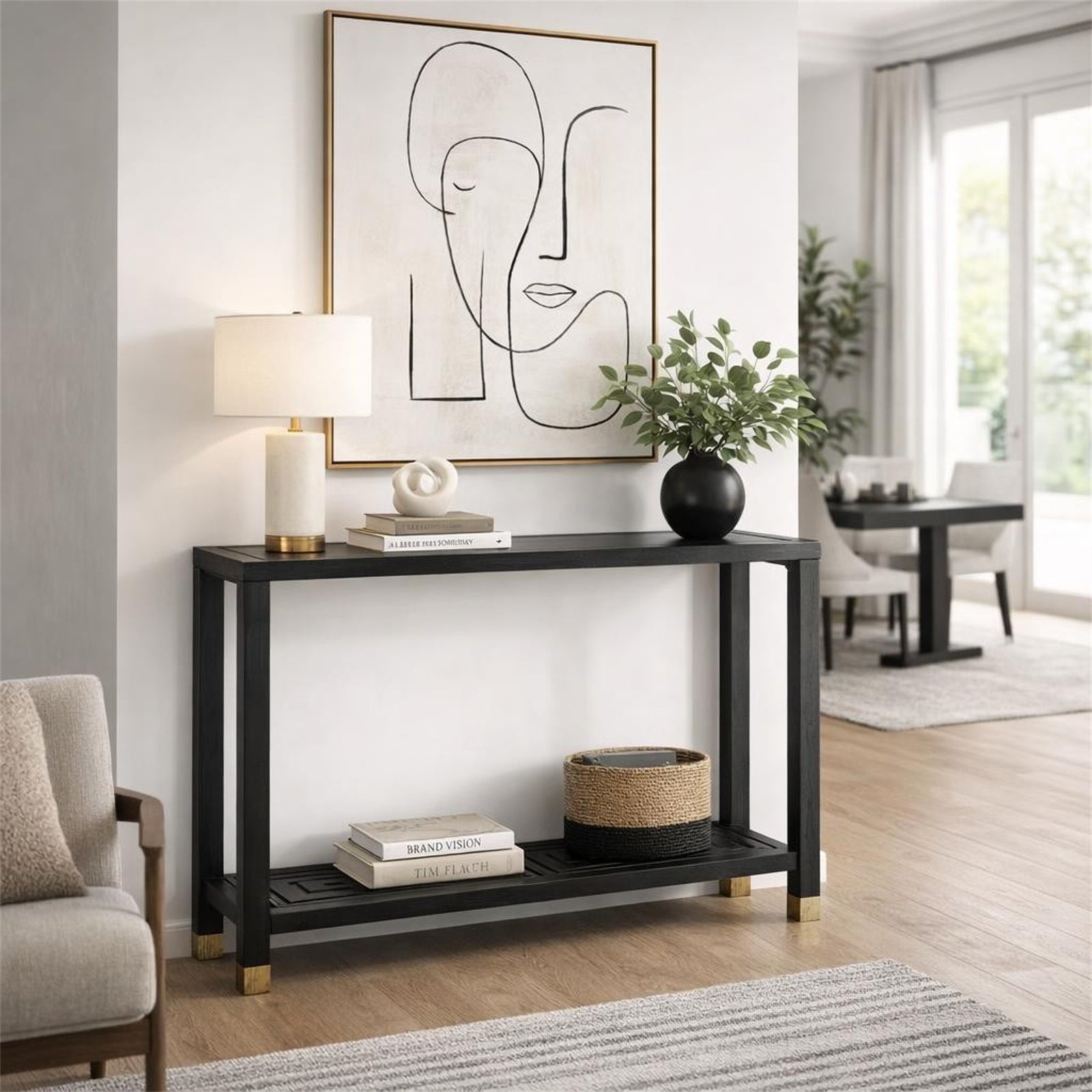 Dine and Dwell Lincoln console sideboard with matte black wood finish and sleek modern design.