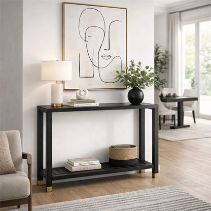 Dine and Dwell Lincoln console sideboard with matte black wood finish and sleek modern design.