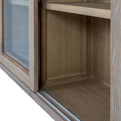 Dine and Dwell Leamington sliding glass cabinet top with brown wood frame and glass doors for stylish storage.