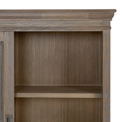Brown wood and glass cabinet top for Dine and Dwell Leamington sliding glass dresser, showcasing sleek design and modern style.