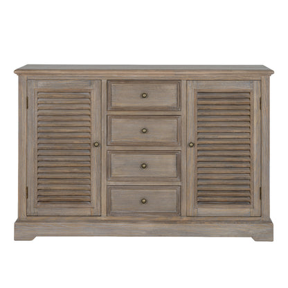 Dine and Dwell Leamington large brown wood sideboard with 2 doors and 4 drawers, modern storage dresser base.