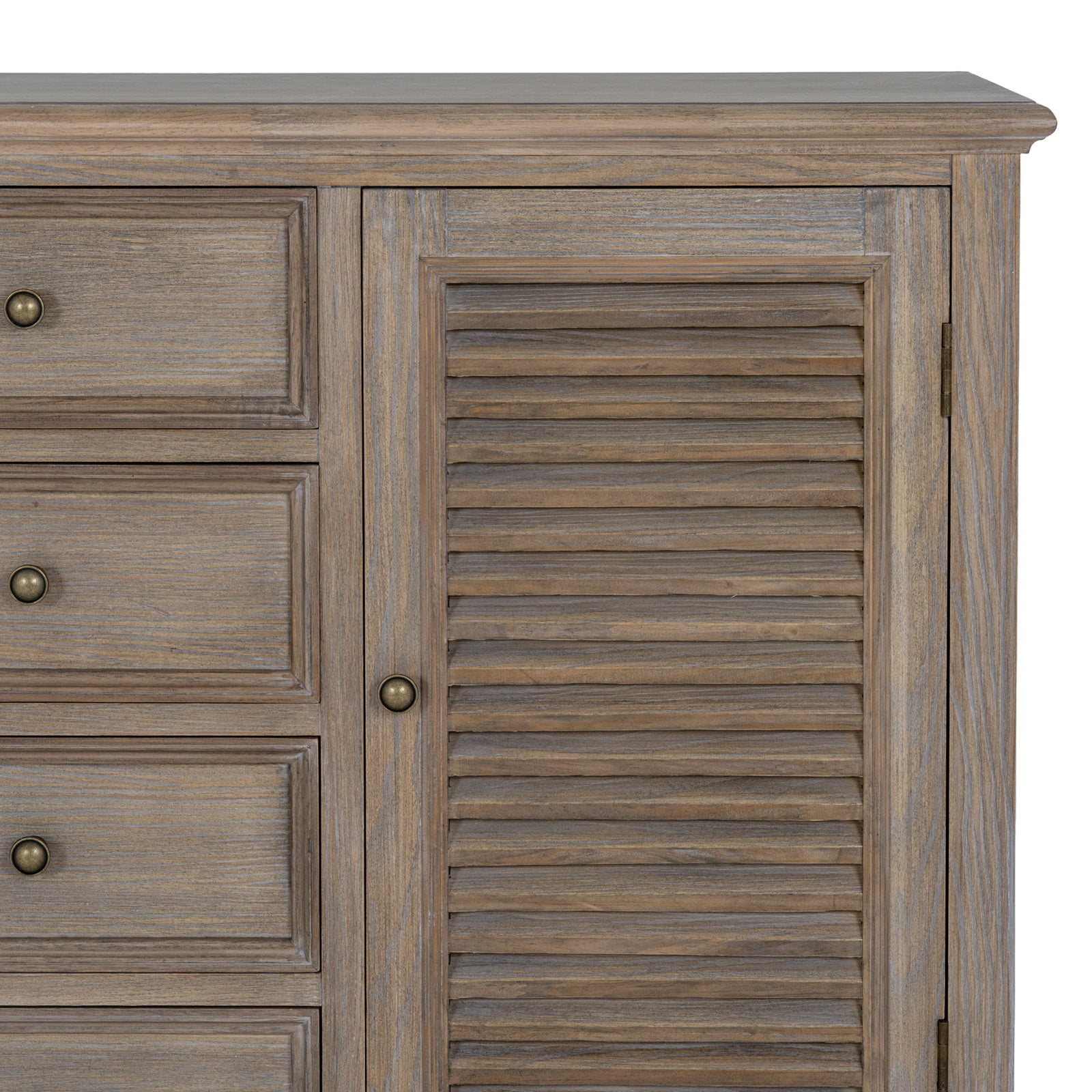 Dine and Dwell Leamington large brown wood sideboard with two doors and four drawers, stylish storage furniture for living room or hallway.