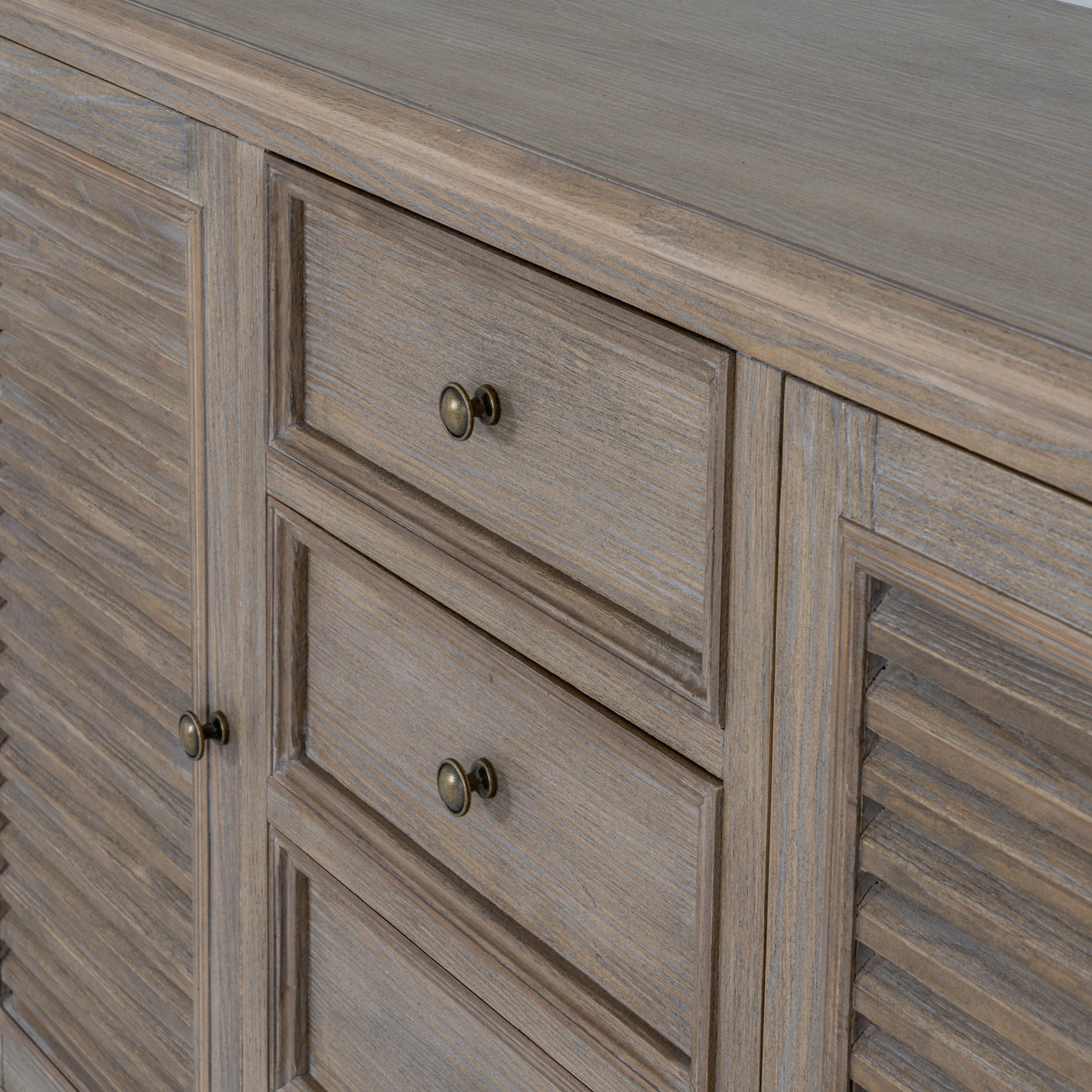 Dine and Dwell Leamington large brown wood sideboard with two doors and four drawers for ample storage.