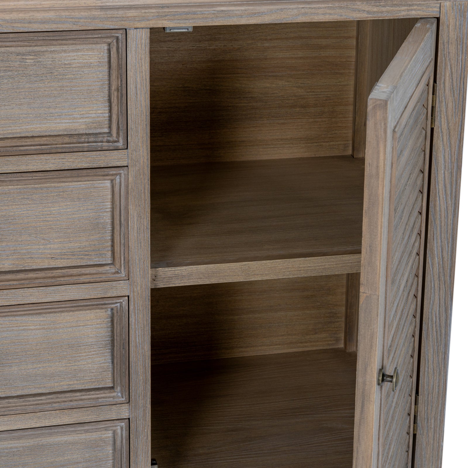 Dine and Dwell Leamington large brown wood sideboard with two doors and four drawers, modern storage dresser for living or dining room.