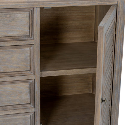 Dine and Dwell Leamington large brown wood sideboard with two doors and four drawers, modern storage dresser for living or dining room.