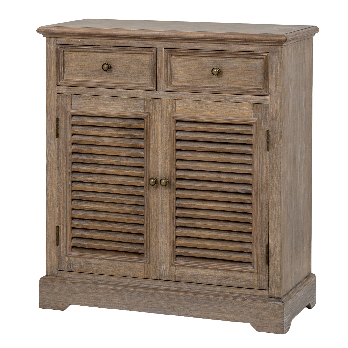 Dine and Dwell Leamington brown wood cabinet with two drawers and two doors, serving as a stylish sideboard or storage chest
