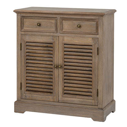Dine and Dwell Leamington brown wood cabinet with two drawers and two doors, serving as a stylish sideboard or storage chest