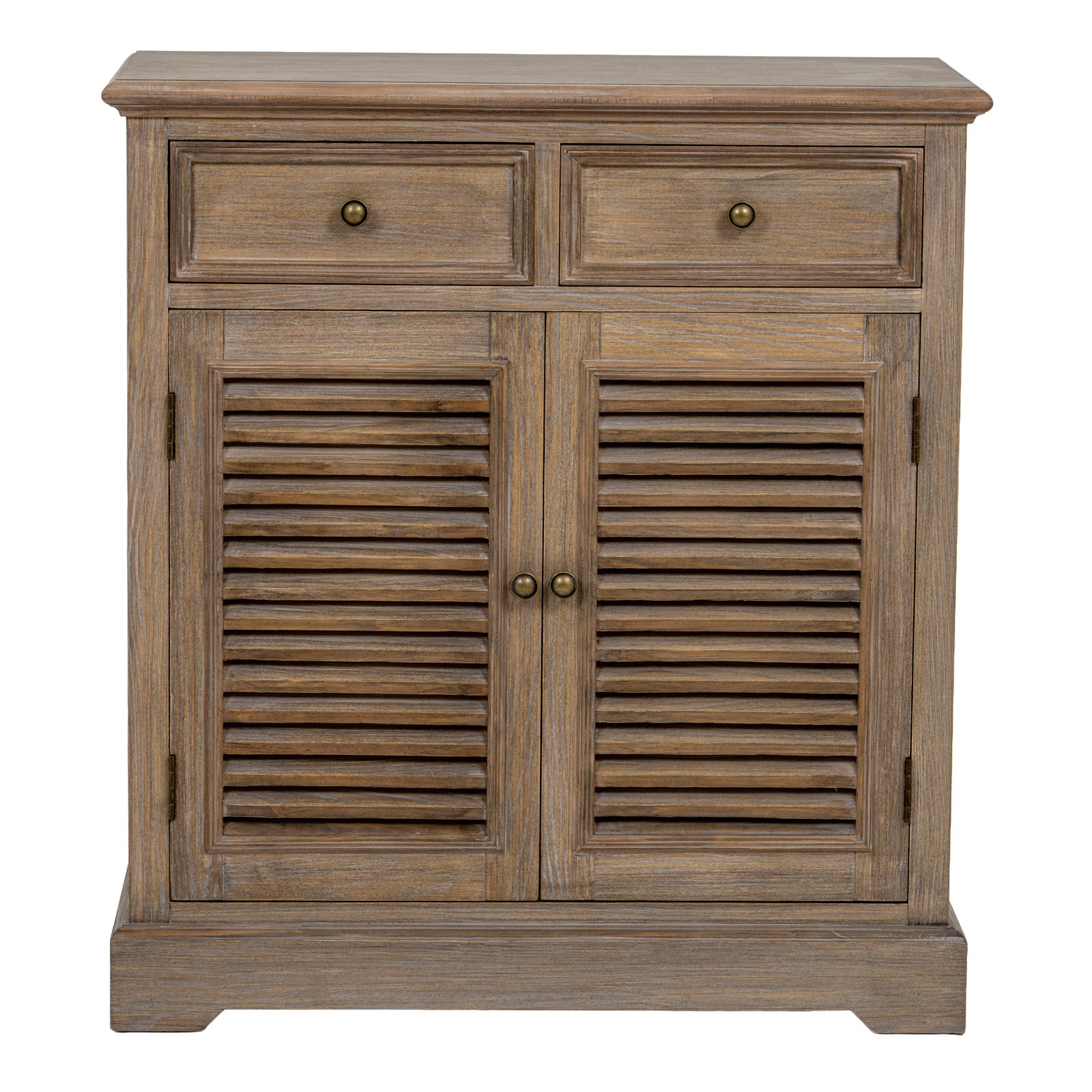 Dine and Dwell Leamington brown wood sideboard cabinet with two drawers and two doors, modern storage chest.