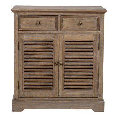 Dine and Dwell Leamington brown wood sideboard cabinet with two drawers and two doors, modern storage chest.