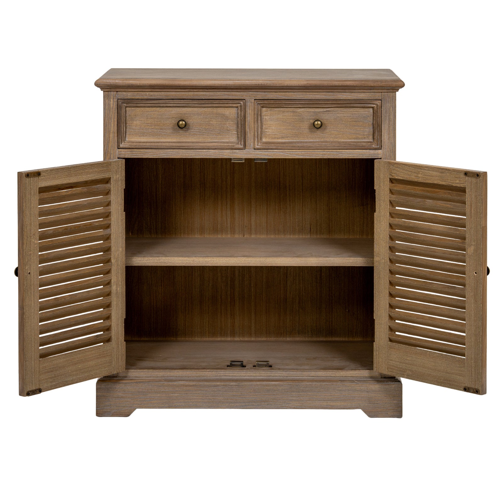 Dine and Dwell Leamington brown wood cabinet with two drawers and two doors, modern sideboard storage chest.