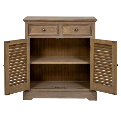 Dine and Dwell Leamington brown wood cabinet with two drawers and two doors, modern sideboard storage chest.