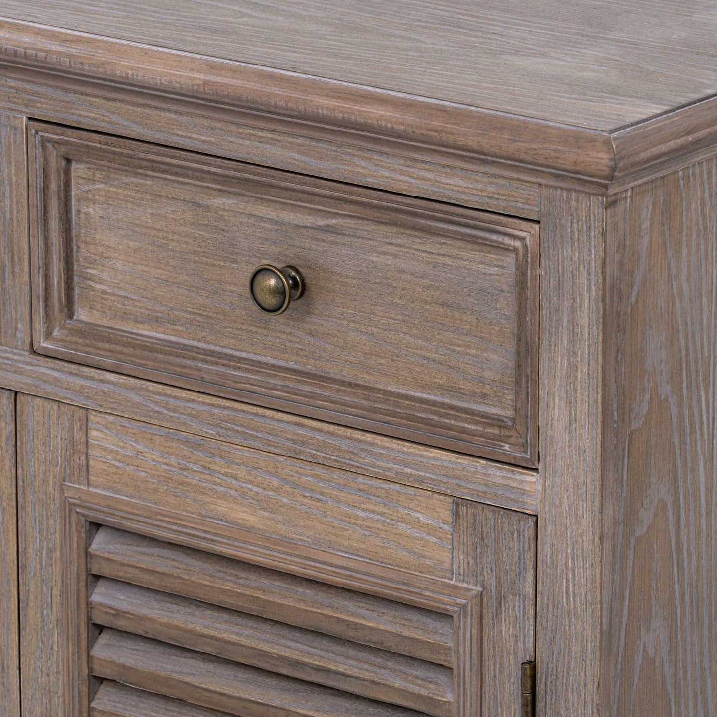 Dine and Dwell Leamington brown wood cabinet with 2 drawers and 2 doors, modern sideboard chest for living or dining room.