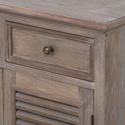 Dine and Dwell Leamington brown wood cabinet with 2 drawers and 2 doors, modern sideboard chest for living or dining room.
