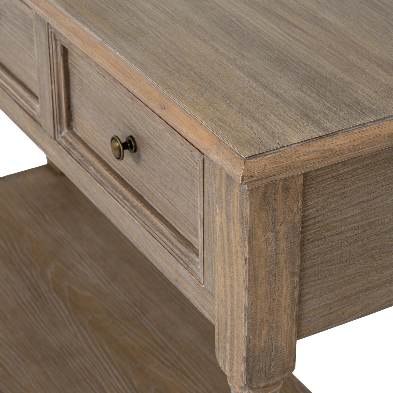 Brown Dine and Dwell Leamington 3-drawer sideboard console table with shelf, showcasing sleek wood finish and modern design.