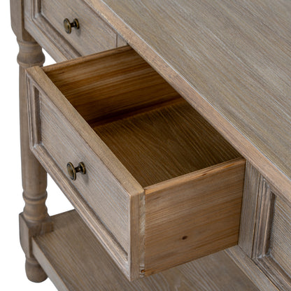 Dine and Dwell Leamington brown wood sideboard with three drawers and a shelf for stylish storage and organization.
