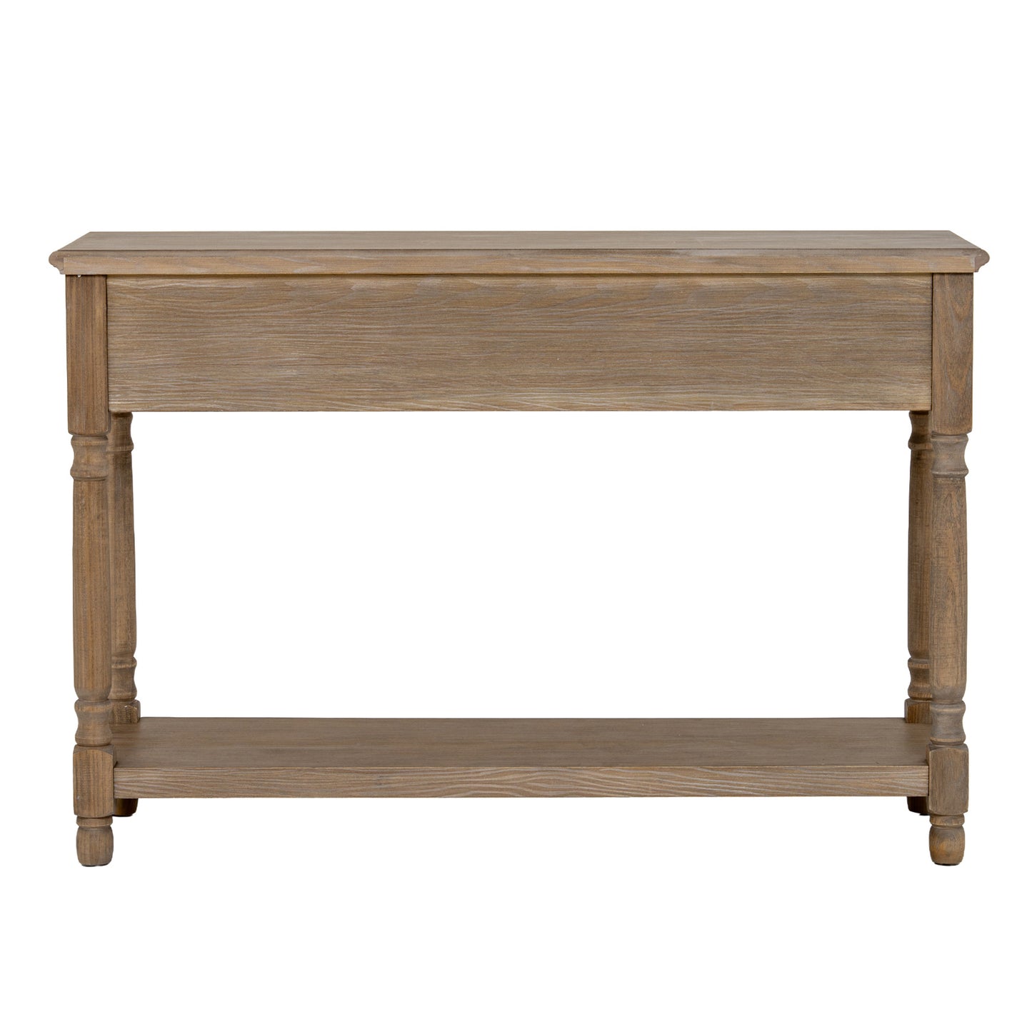 Dine and Dwell Leamington brown wood sideboard with three drawers and shelf, modern console table for living room or entryway.