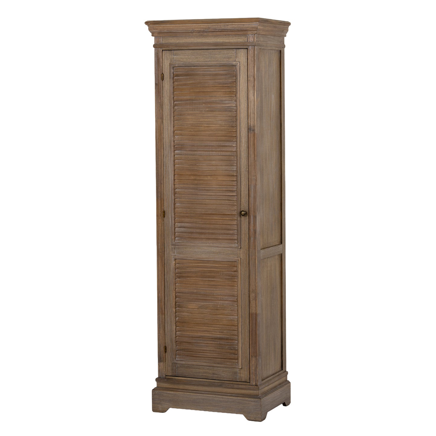 Brown wooden Dine and Dwell Leamington 1-door tall cabinet with a sleek, modern design and ample storage space.