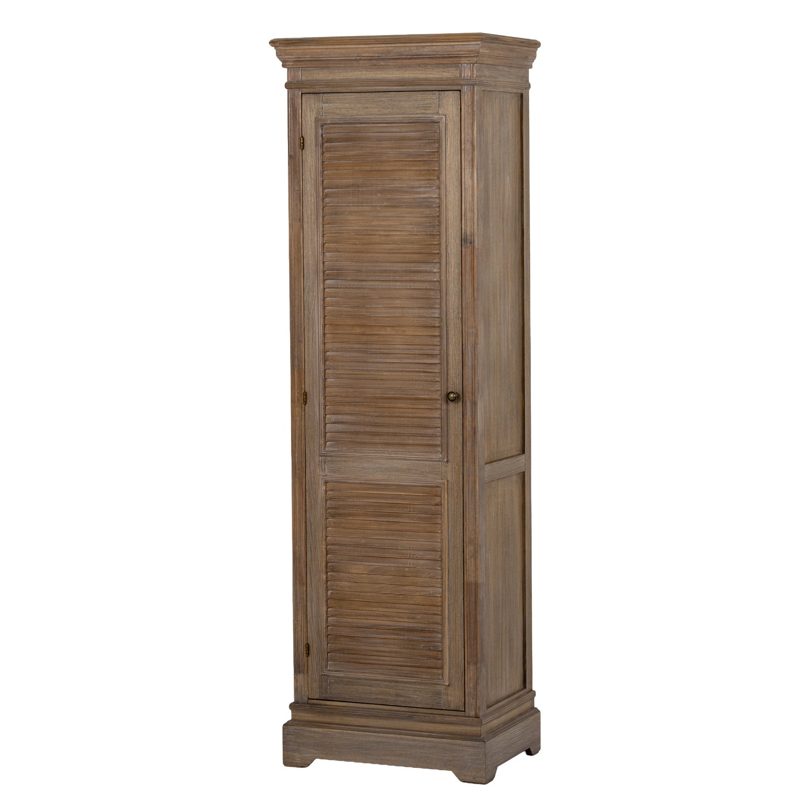 Brown wooden Dine and Dwell Leamington 1-door tall cabinet with a sleek, modern design and ample storage space.