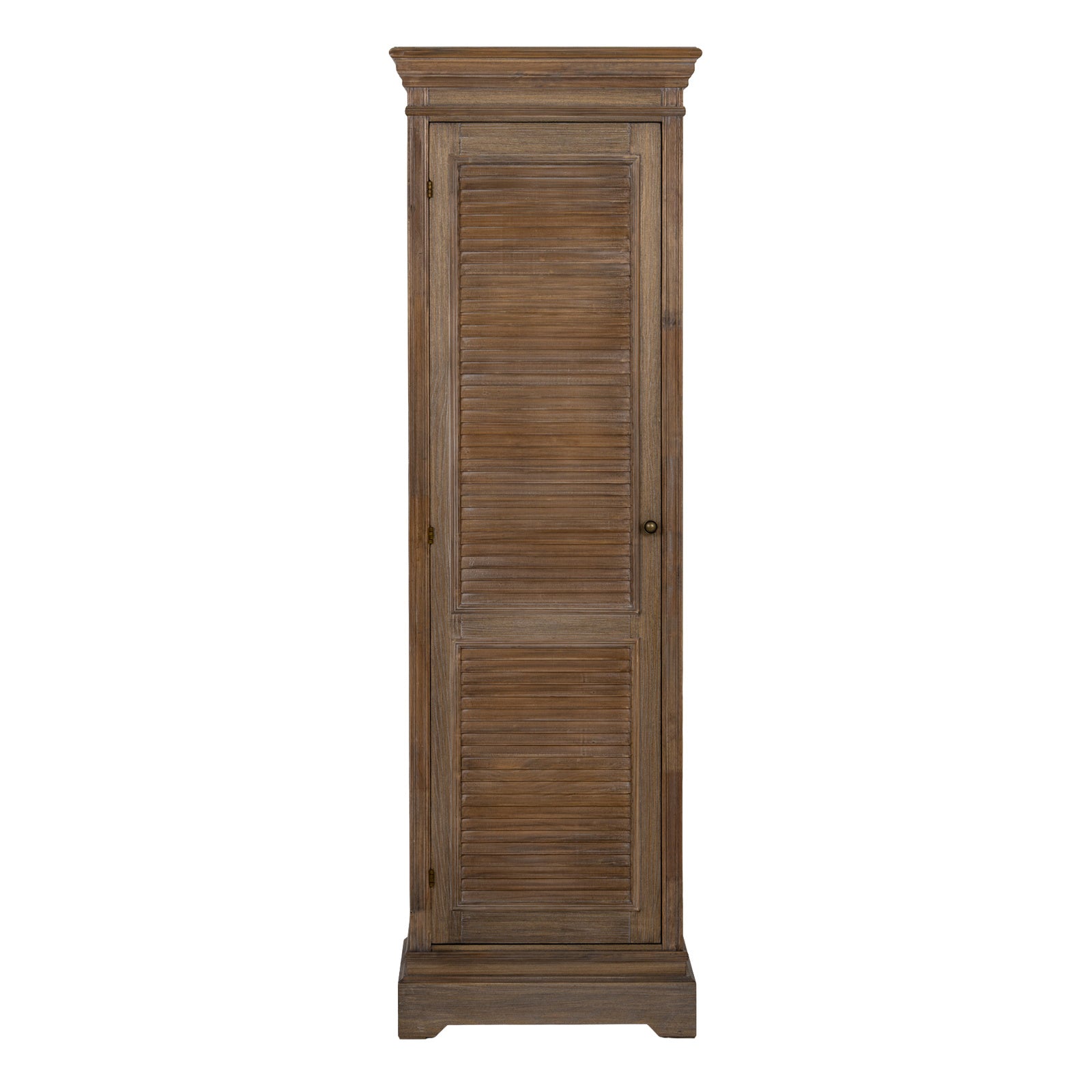 Brown wood Dine and Dwell Leamington 1-door tall cabinet with sleek design and sturdy construction.