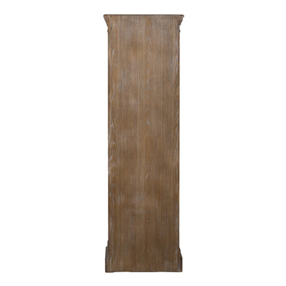 Dine and Dwell Leamington brown wood tall cabinet with single door and sleek design, ideal for storage in modern interiors.
