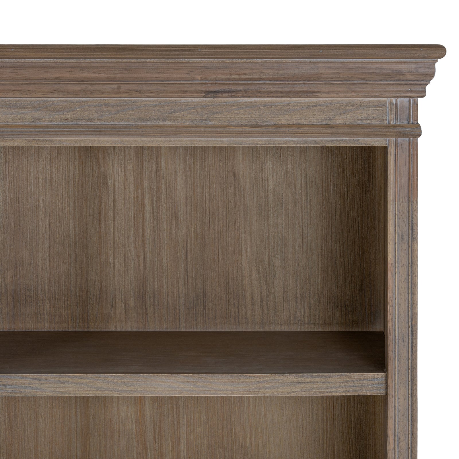 Dine and Dwell Leamington large brown wood sideboard with three shelves, serving as a stylish dresser top or storage unit.