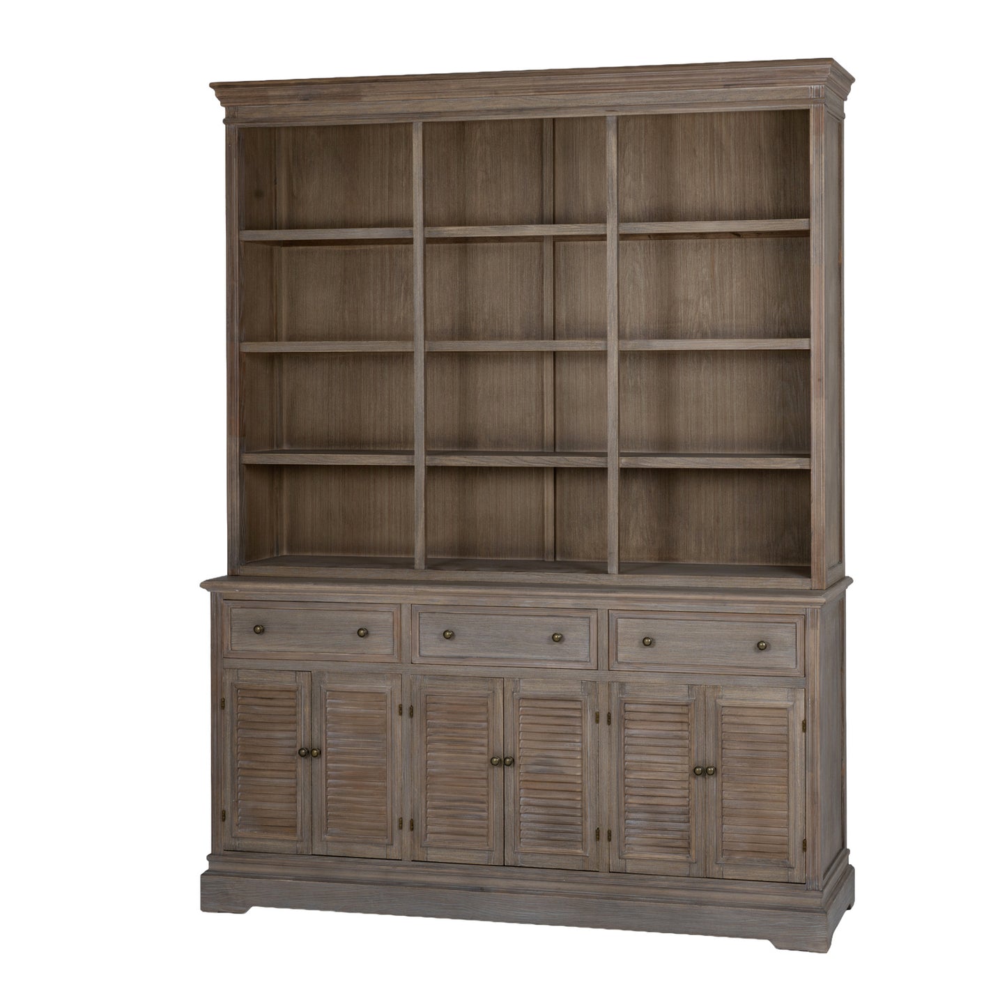 Dine and Dwell Leamington large brown wood sideboard with three shelves, featuring a spacious dresser top and modern design.