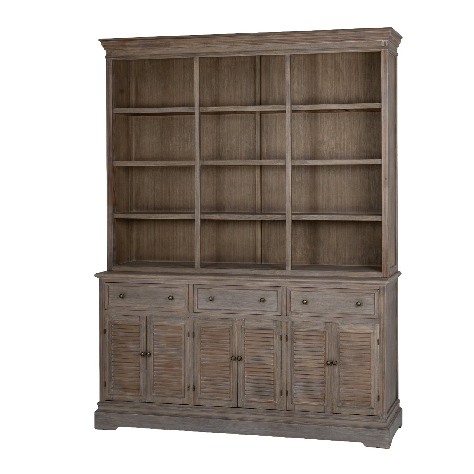 Dine and Dwell Leamington large brown wood sideboard with three shelves, featuring a spacious dresser top and modern design.
