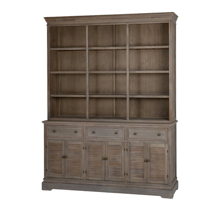 Dine and Dwell Leamington large brown wood sideboard with three shelves, featuring a spacious dresser top and modern design.