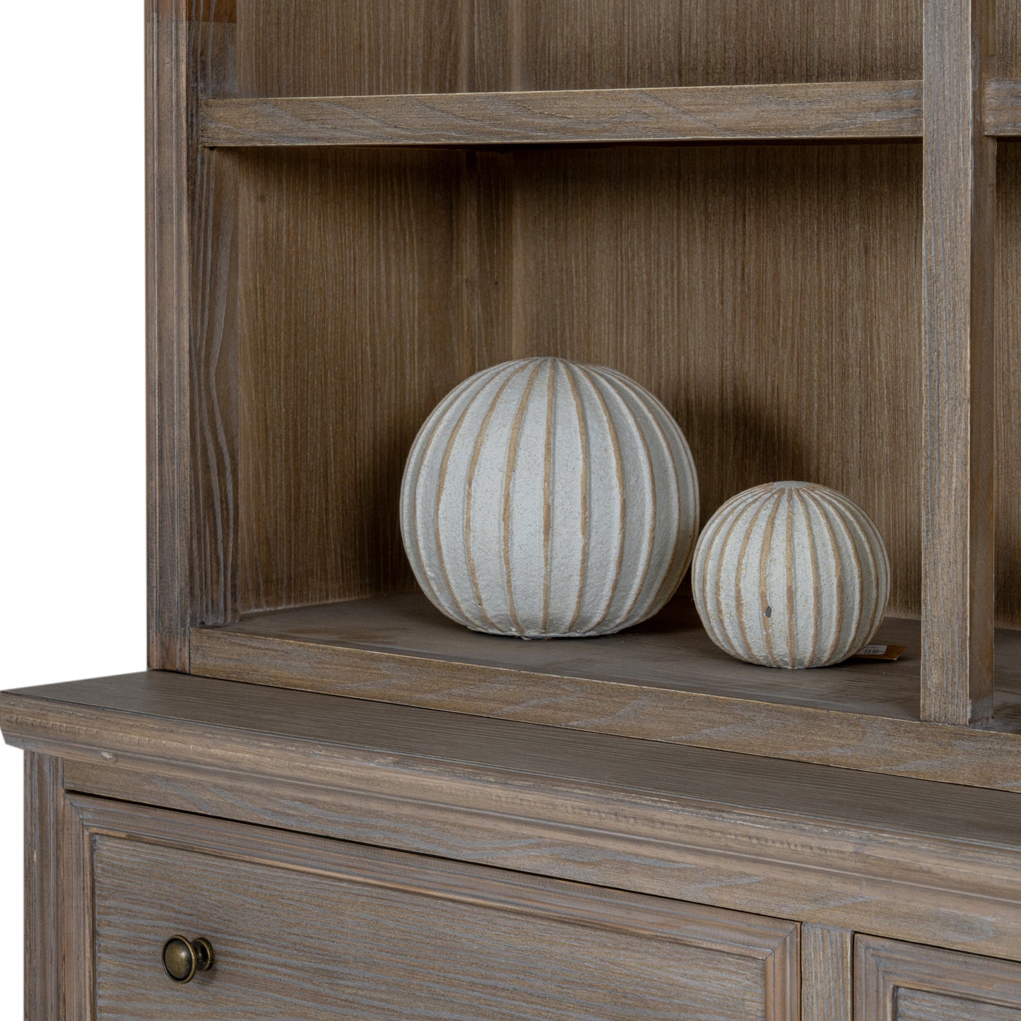 Dine and Dwell Leamington large brown wooden sideboard with three shelves and spacious dresser top for storage and display.
