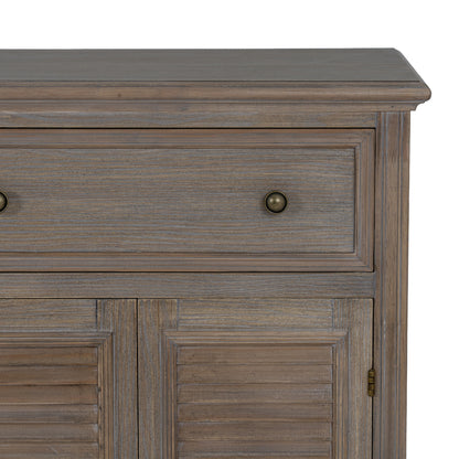 Dine and Dwell Leamington large brown wood sideboard with six doors and three drawers, modern storage furniture for living room.