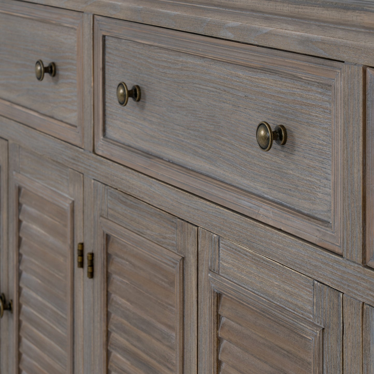 Dine and Dwell Leamington large brown wood sideboard with six doors and three drawers, modern storage dresser base.