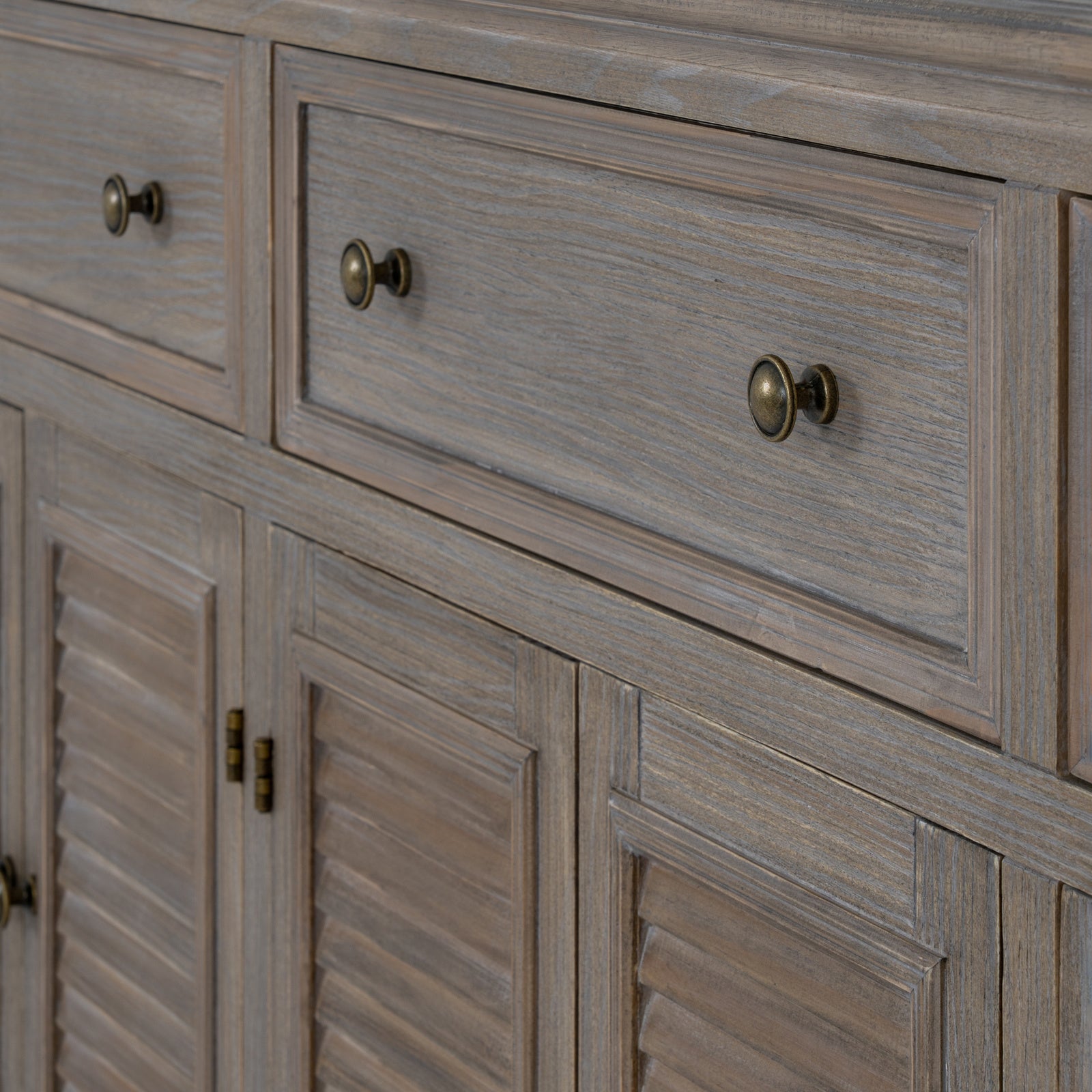 Dine and Dwell Leamington large brown wood sideboard with six doors and three drawers, modern storage dresser base.