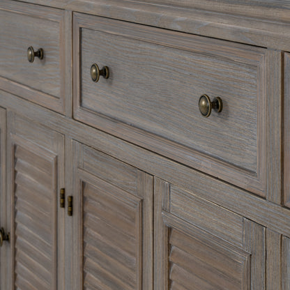 Dine and Dwell Leamington large brown wood sideboard with six doors and three drawers, modern storage dresser base.