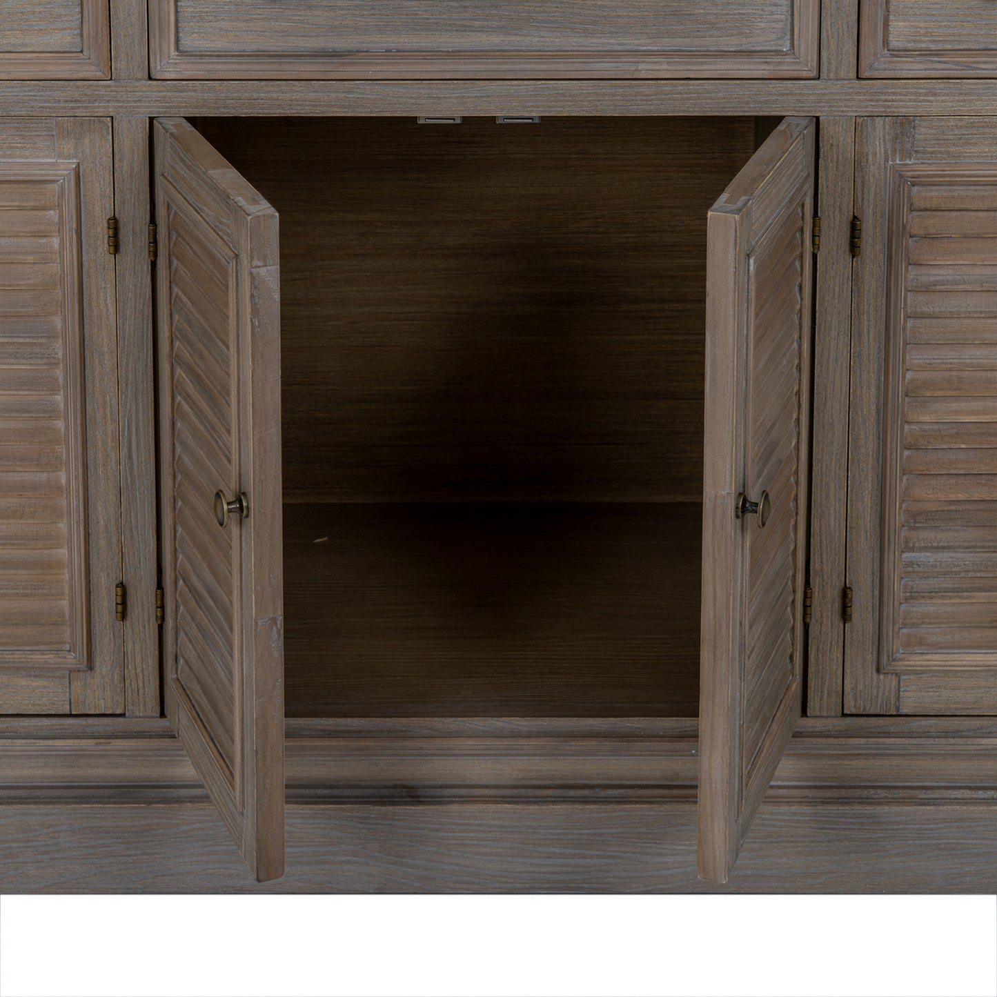 Dine and Dwell Leamington large brown wood sideboard with six doors and three drawers, sturdy and stylish for modern dining rooms.