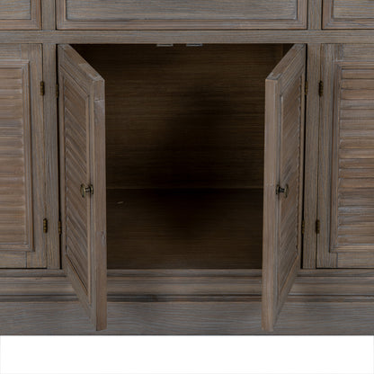 Dine and Dwell Leamington large brown wood sideboard with six doors and three drawers, sturdy and stylish for modern dining rooms.