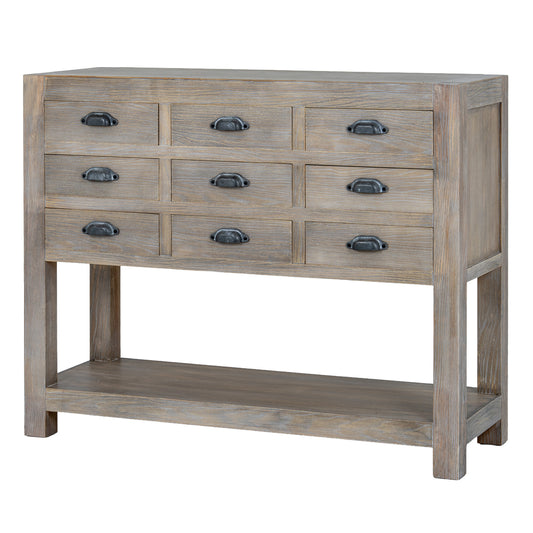 Dine and Dwell Tunbridge 9-drawer sideboard with display shelf, large storage chest for dining rooms and kitchens.