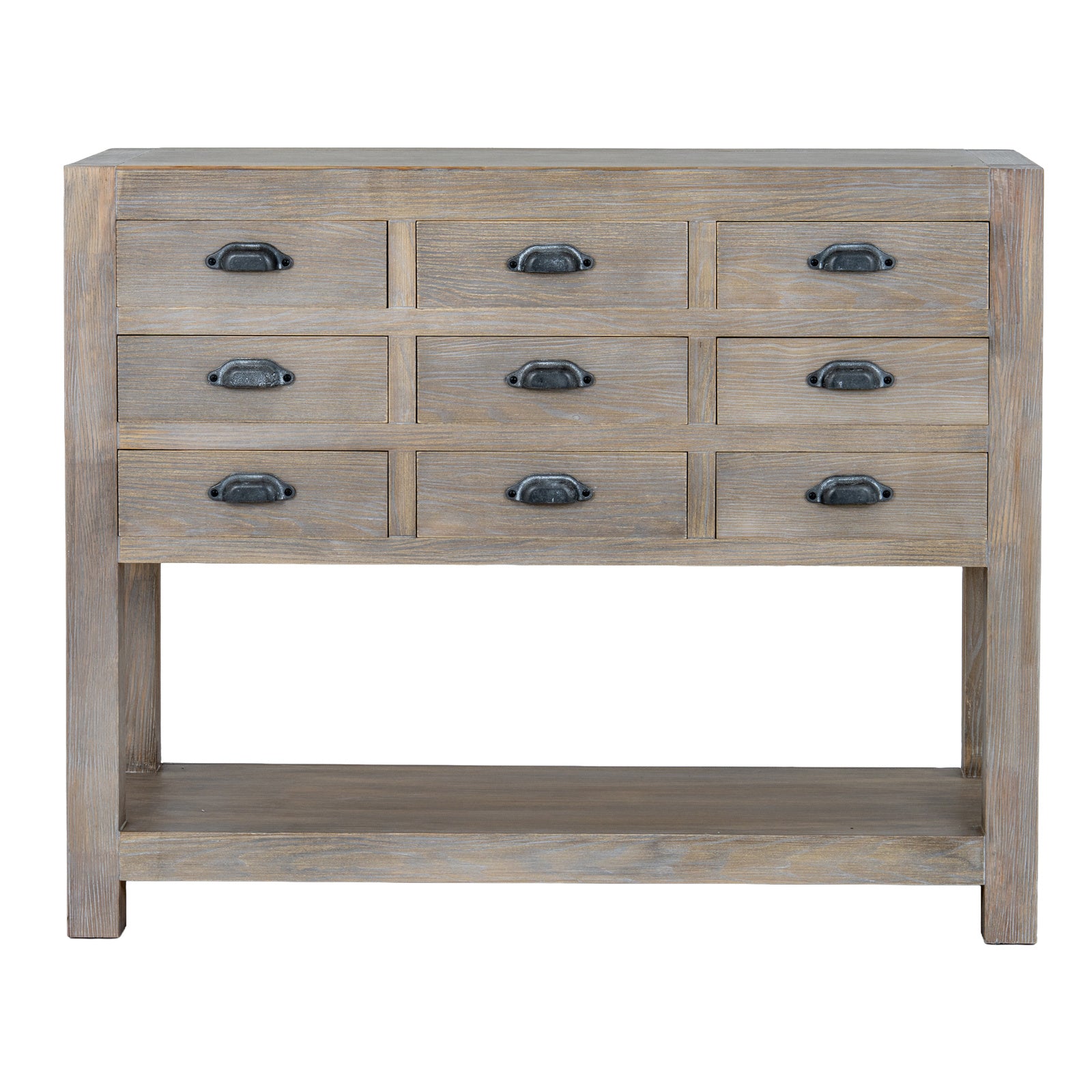 Dine and Dwell Tunbridge 9-drawer chest with display shelf, large sideboard for dining rooms and kitchens, wooden storage furniture