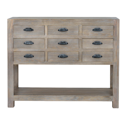 Dine and Dwell Tunbridge 9-drawer chest with display shelf, large sideboard for dining rooms and kitchens, wooden storage furniture